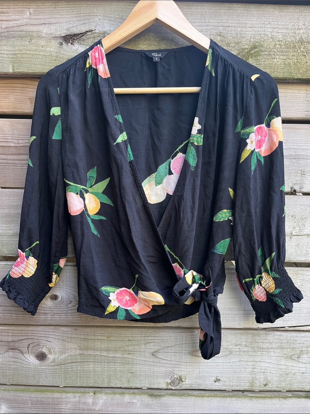 RAILS black grapefruit and lemon wrap top, size small